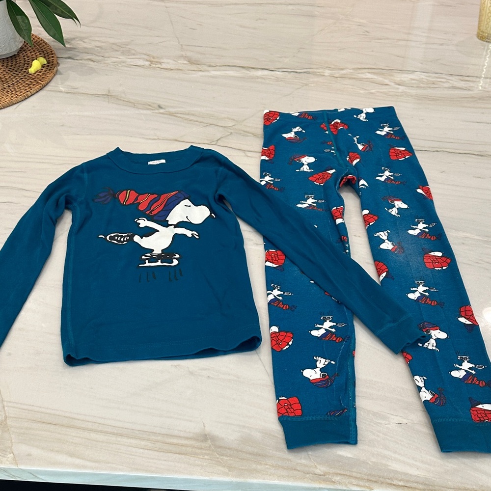Peanuts by Hanna Andersson Teal Pajama Set with Snoopy and Woodstock